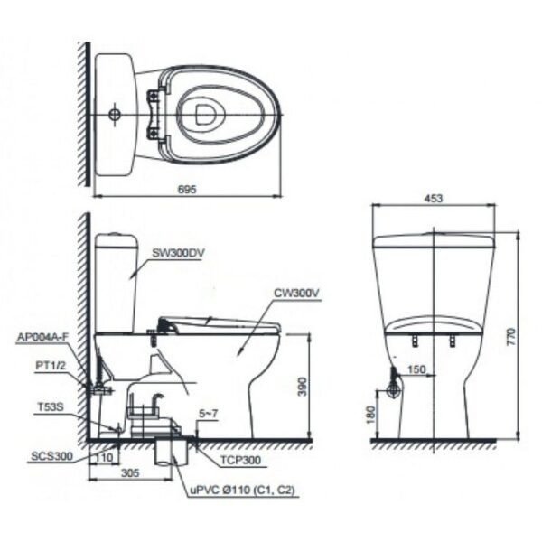 Bồn Cầu Điện Tử TOTO CS300DRW16 Nắp Rửa Washlet TCF23410AAA C2 - Ảnh 2
