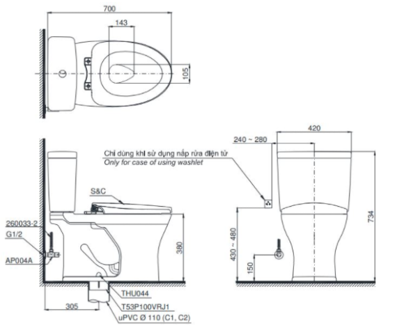 Bồn Cầu TOTO CS735DT8 Hai Khối Nắp TC600VS - Ảnh 2