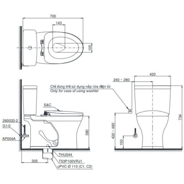Bồn Cầu Điện Tử TOTO CS735DW16 Nắp Rửa Washlet TCF23410AAA C2 - Ảnh 2