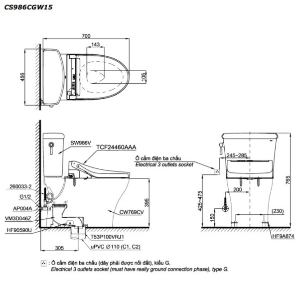 Bồn Cầu Điện Tử TOTO CS986CGW15 Nắp Rửa Washlet - Ảnh 2