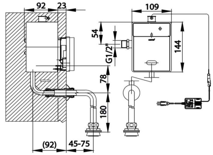 Van xả tiểu nam cảm ứng âm tường COTTO - CT4801AC - Ảnh 2