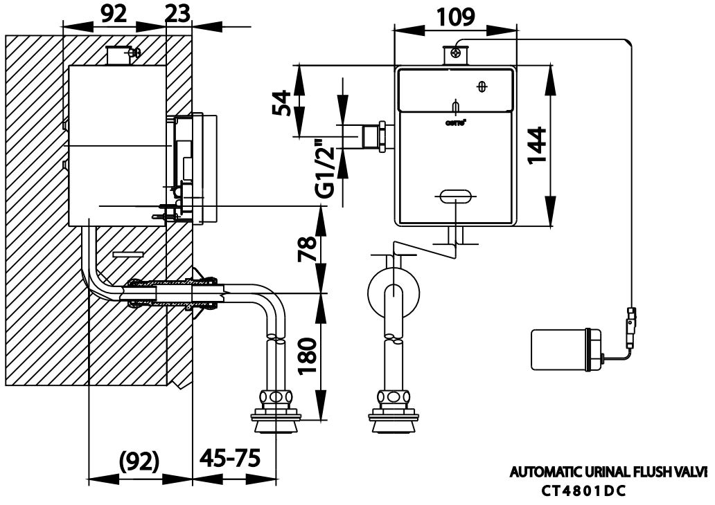 Van xả tiểu nam cảm ứng âm tường COTTO - CT4801DC - Ảnh 2