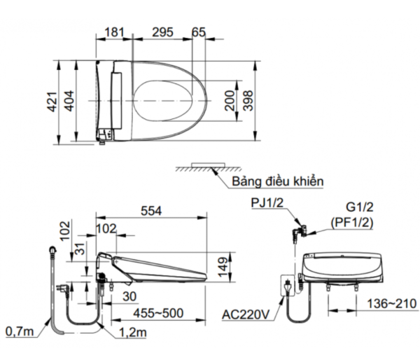 Nắp rửa điện tử INAX CW-KA22AVN DÙNG BẢNG ĐIỀU KHIỂN - Ảnh 2