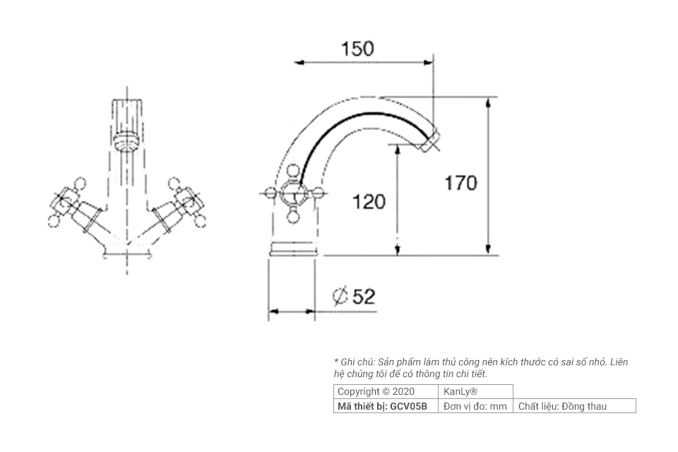 Vòi Lavabo nóng lạnh bằng đồng KANLY - GCV05B - Ảnh 3