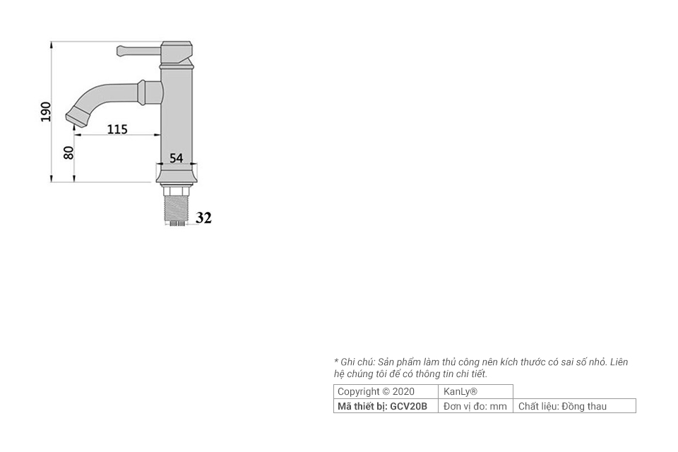 Vòi Lavabo nóng lạnh bằng đồng KANLY - GCV20B - Ảnh 4