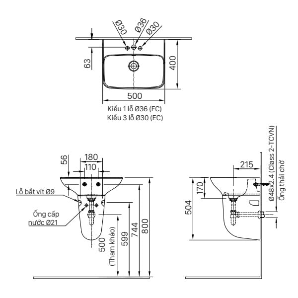 CHẬU RỬA LAVABO INAX TREO TƯỜNG CHÂN NGẮN L-289V - Ảnh 2
