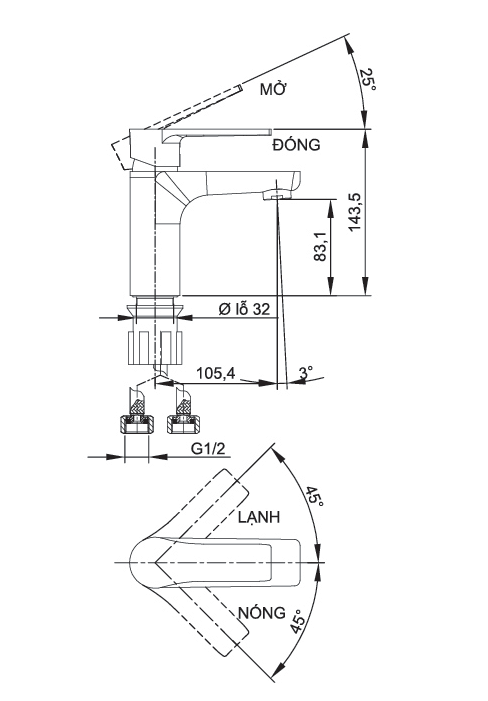 VÒI LAVABO NÓNG LẠNH LUXTA L1228 BLACK - Ảnh 2