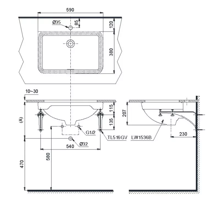 CHẬU RỬA LAVABO TOTO ÂM BÀN (ĐÃ BAO GỒM GIÁ ĐỠ) LW1536V/TL516GV - Ảnh 2