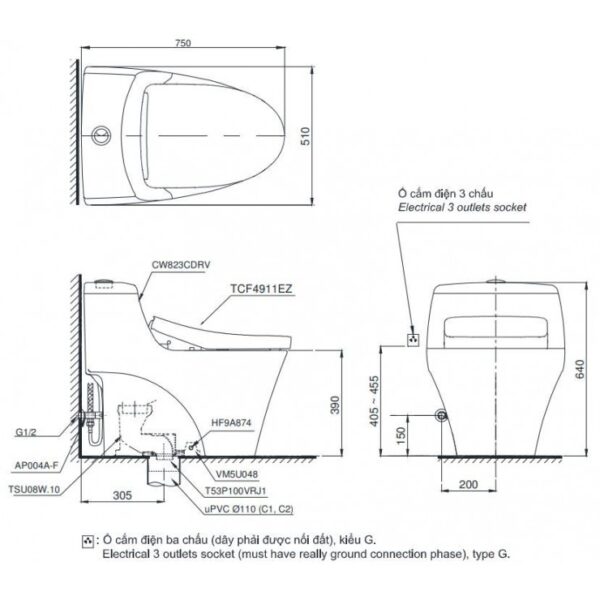 Bồn Cầu Điện Tử TOTO MS823CDRW12 Nắp Tự Động Đóng Mở Giấu Dây - Ảnh 2