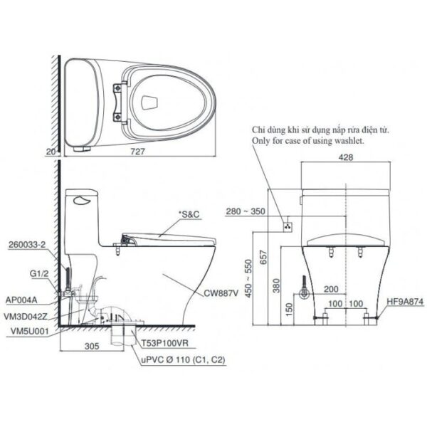 Bồn Cầu Điện Tử TOTO MS887CRW17 Nắp Rửa Washlet TCF23460AAA C2 Giấu Dây - Ảnh 2