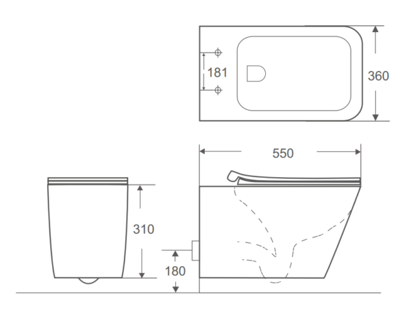 Bồn cầu treo tường, RIVINGTON (chưa bao gồm két nước âm tường) - RVT-3103N-WHT - Ảnh 3