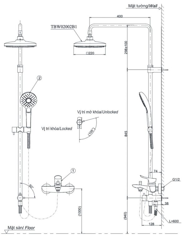 BỘ SEN TẮM CÂY NÓNG LẠNH TOTO DÒNG GA SERIES - TBW02002BA/TBW02006A/TBG04302VA - Ảnh 3