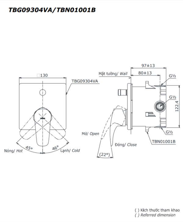 SEN ÂM TƯỜNG TOTO 3 ĐƯỜNG NƯỚC TBG09304VA/TBN01001B + TBV02103B/TBN01102B - Ảnh 2
