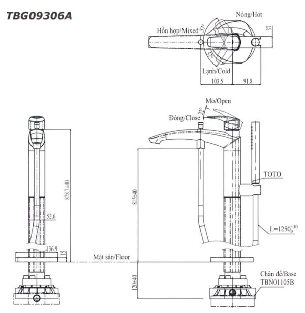 Bộ vòi xả bồn tắm TBG09306A/TBN01105B nóng lạnh kèm sen tắm GM - Ảnh 2