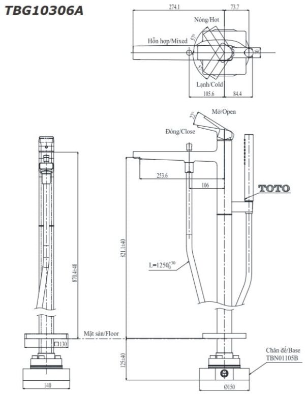 Vòi bồn tắm nằm TBG10306A/TBN01105B kèm sen tắm GB - Ảnh 2