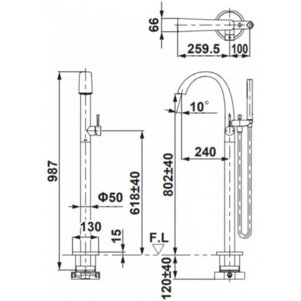 VÒI BỒN TẮM TOTO ĐẶT SÀN KÈM SEN TẮM TBP01301A#BN/TBN01105B - Ảnh 2