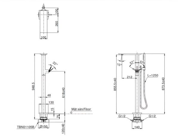 Vòi bồn tắm nằm TBP02303A/TBN01105B kèm sen tắm ZL - Ảnh 2