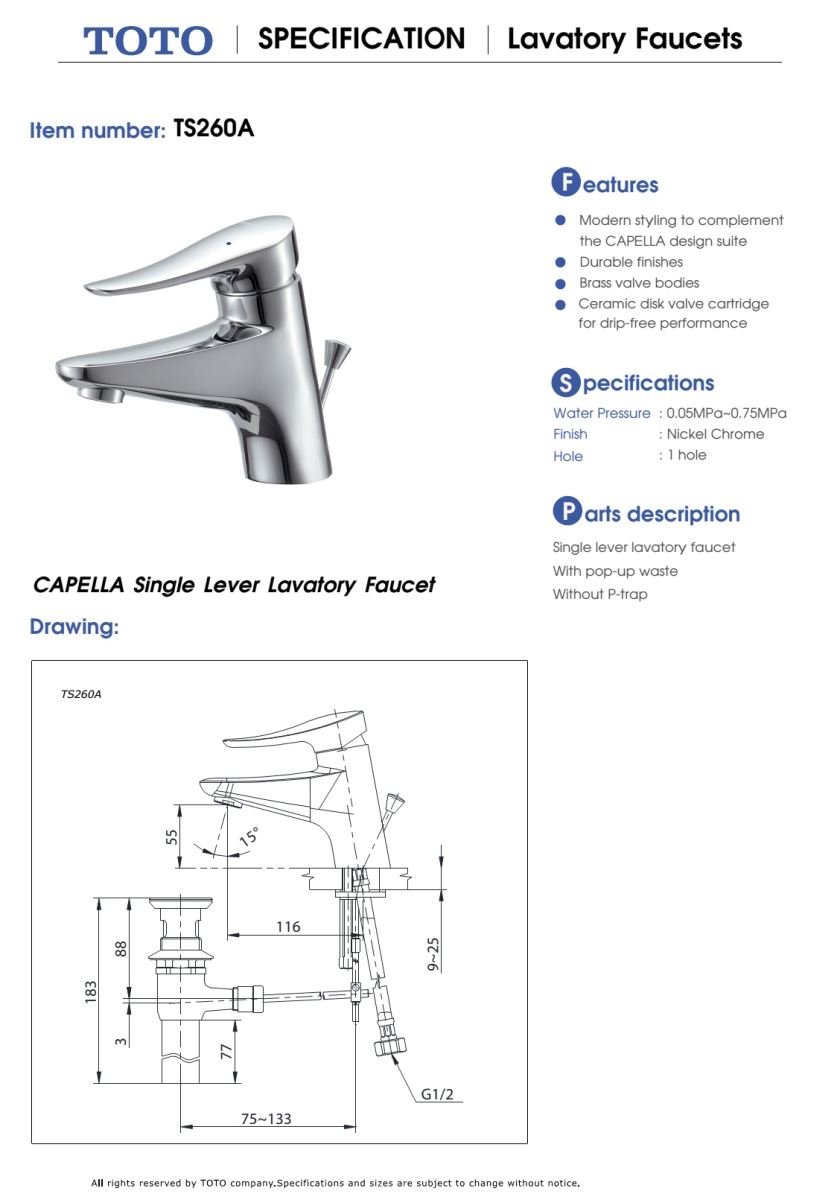 Vòi chậu nóng lạnh TOTO - TS260A *HÀNG TRƯNG BÀY* - Ảnh 2