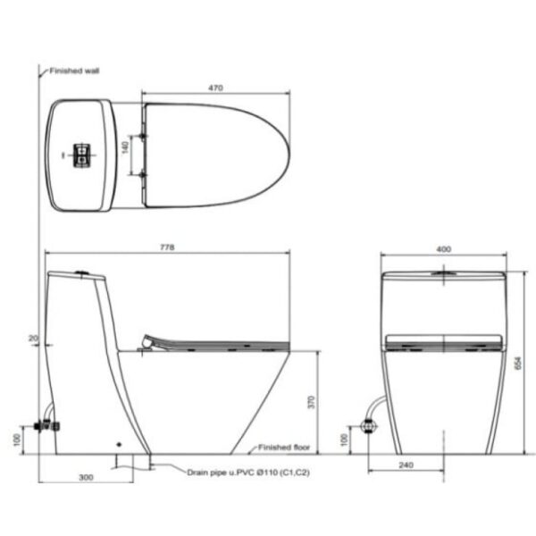 Bồn cầu một khối INAX kết hợp nắp rửa điện tử - AC-919R/CW-KB22AVN - Ảnh 2