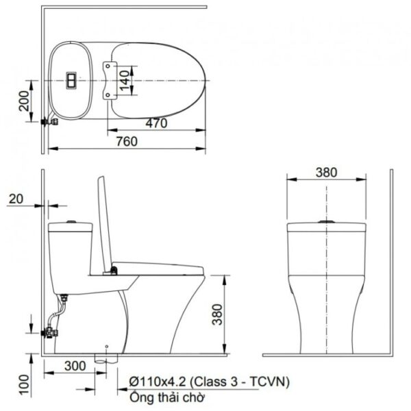 Bồn cầu 1 khối, dòng trung cấp - AC-959VAN-2 - Ảnh 4