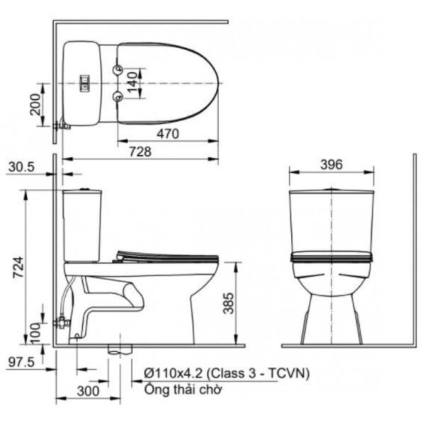 Bồn cầu 2 khối - C-514VAN - Ảnh 2