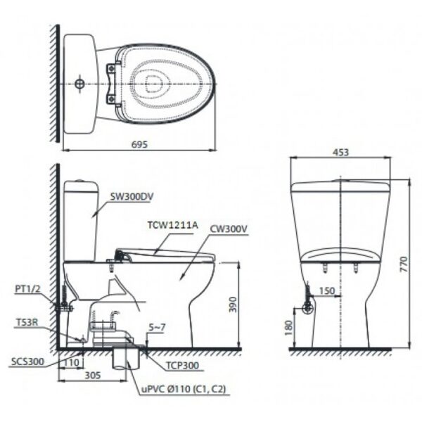 Bồn Cầu TOTO CS300DRE4 Hai Khối Nắp Cơ - Ảnh 2