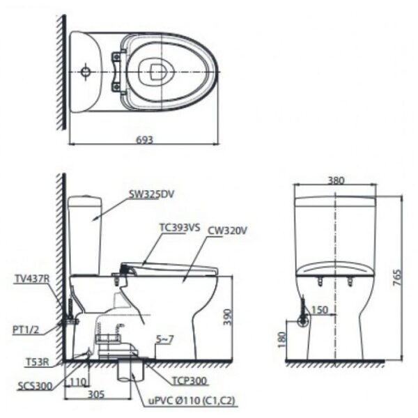 Bồn Cầu TOTO CS325DRT10 Nắp TC395VS 2 Khối - Ảnh 2