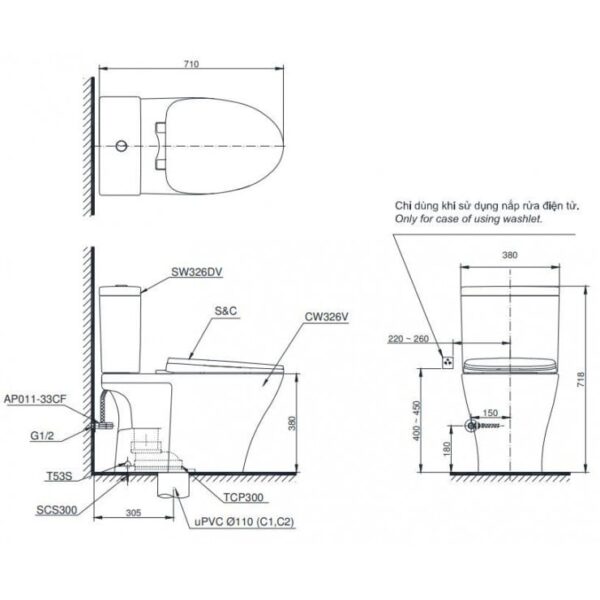Bồn Cầu Điện Tử TOTO CS326DW16 Nắp Rửa Washlet TCF23410AAA C2 - Ảnh 2