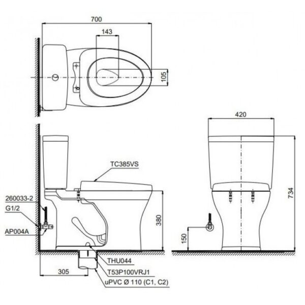 Bồn Cầu TOTO CS735DT10 Nắp Êm TC395VS 2 Khối - Ảnh 2