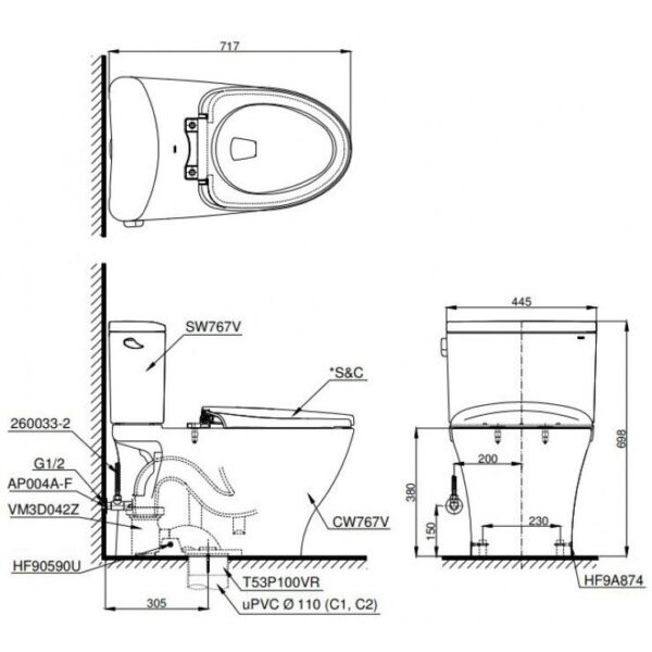 Bồn Cầu TOTO CS767RT10 Nắp Êm TC395VS 2 Khối - Ảnh 2