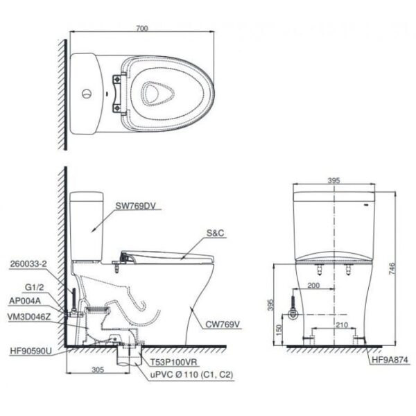 Bồn Cầu Điện Tử TOTO CS769CDW15 Nắp Rửa Washlet - Ảnh 2