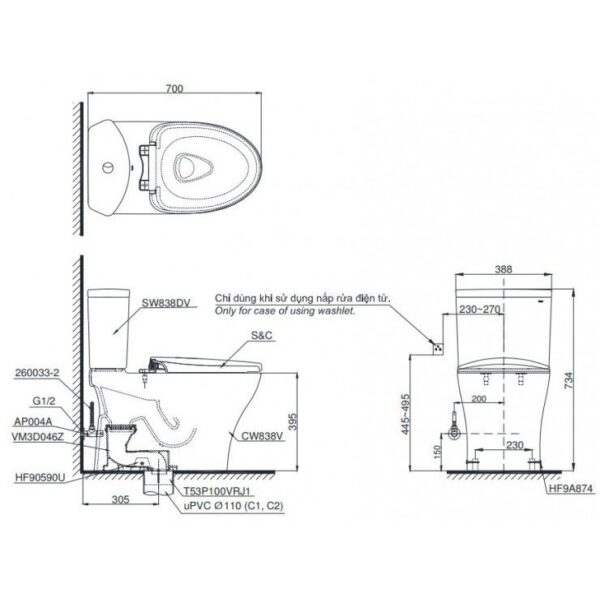 Bồn Cầu TOTO CS838DT10 Nắp Êm TC395VS 2 Khối - Ảnh 2