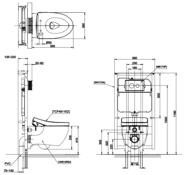 Bồn Cầu TOTO CW812REA/TCF24460AAA/WH172AT/TCA465 Nắp Điện Tử Treo Tường - Ảnh 2