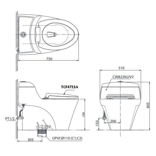 Bồn Cầu Điện Tử TOTO CW823NW/FW4 Nắp Tự Động Đóng Mở - Ảnh 2