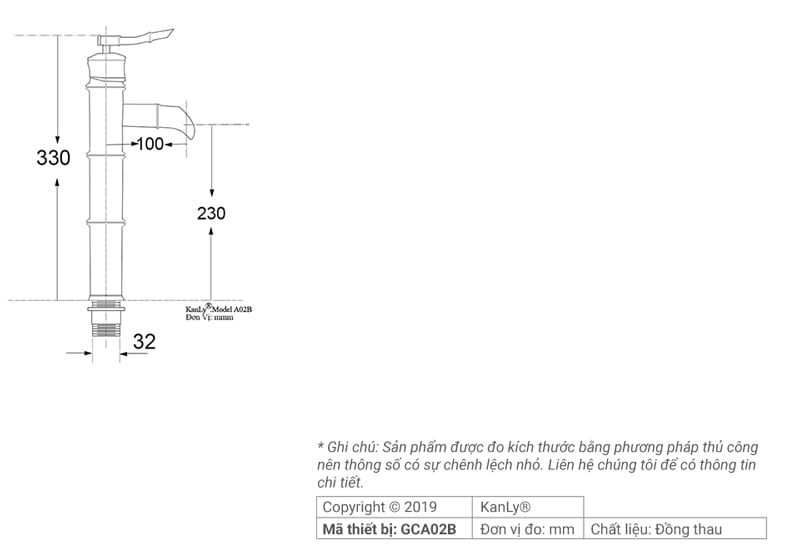 Vòi Lavabo nóng lạnh thân cao bằng đồng thau KANLY - GCA02B - Ảnh 6