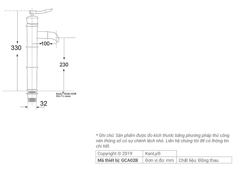 Vòi Lavabo nóng lạnh thân cao bằng đồng thau KANLY - GCA02B - Ảnh 3