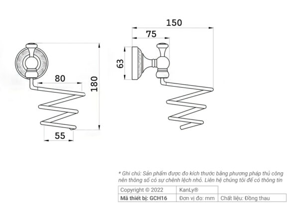 GIÁ ĐỂ MÁY SẤY TÓC BẰNG ĐỒNG KANLY - GCH16 - Ảnh 6
