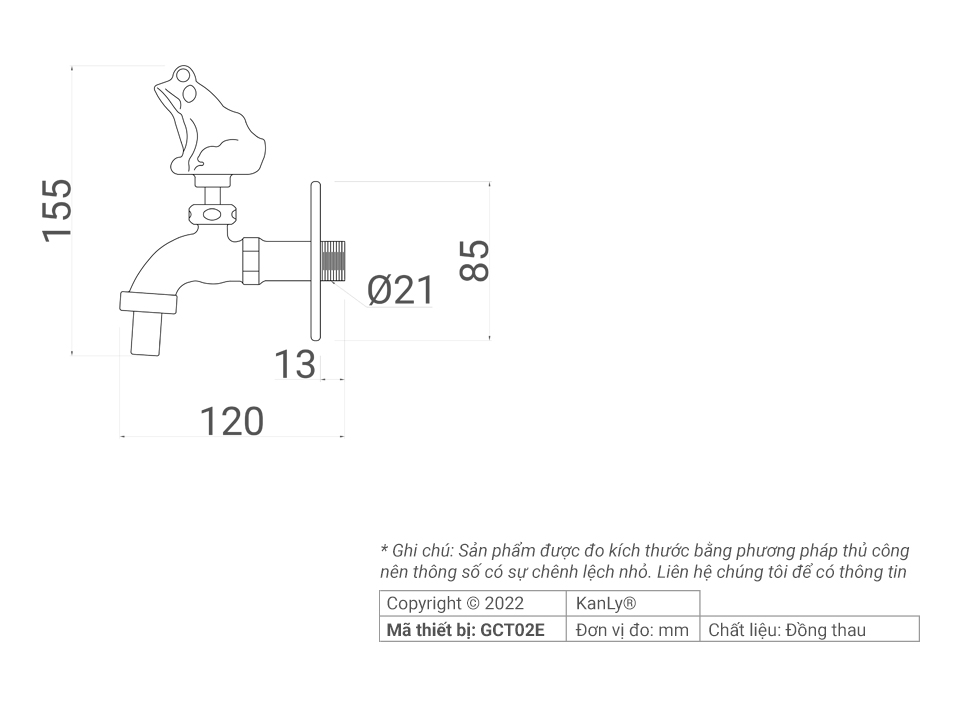 VÒI HỒ NƯỚC LẠNH BẰNG ĐỒNG GẮN TƯỜNG KANLY - GCT02E - Ảnh 3
