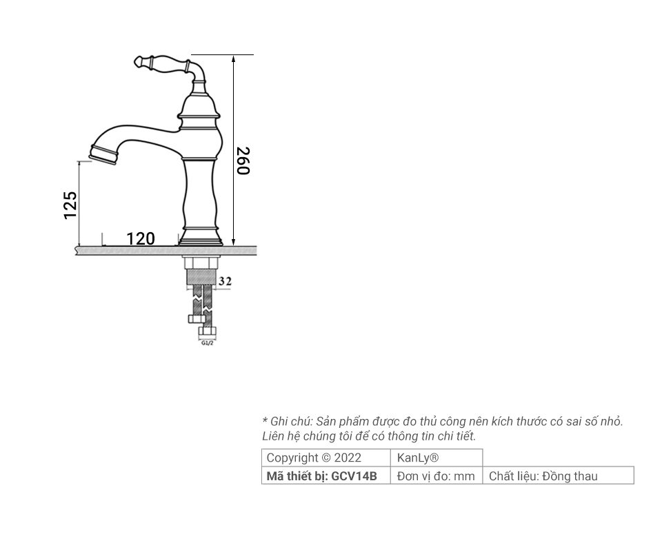 Vòi Lavabo nóng lạnh bằng đồng KANLY - GCV14B - Ảnh 4