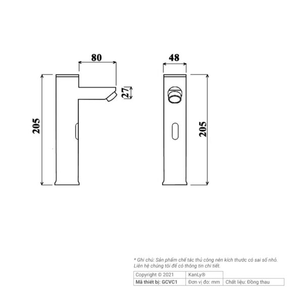 VÒI CHẬU LẠNH CẢM ỨNG BẰNG ĐỒNG KANLY - GCVC1 - Ảnh 3