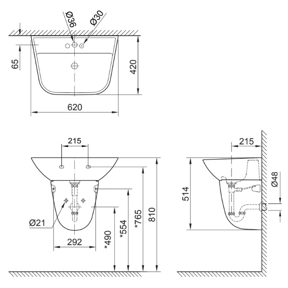 Lavabo Treo Tường Inax L-297V/L-297VC Kèm Chân Ngắn - Ảnh 2