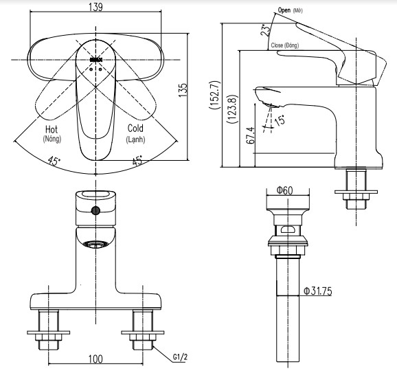 VÒI CHẬU NÓNG LẠNH INAX - LFV-1111S - Ảnh 3