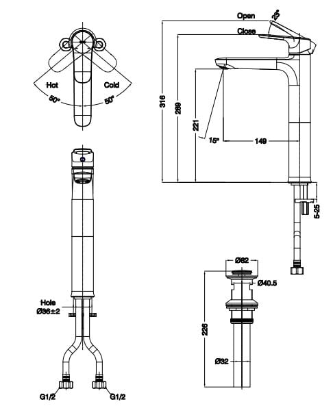 Vòi Lavabo Inax LFV-1402SH Nóng Lạnh Thân Cao - Ảnh 2