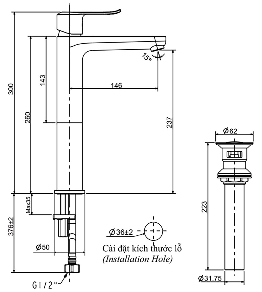 VÒI LAVABO INAX CỔ CAO NÓNG LẠNH - LFV-2012SH - Ảnh 2