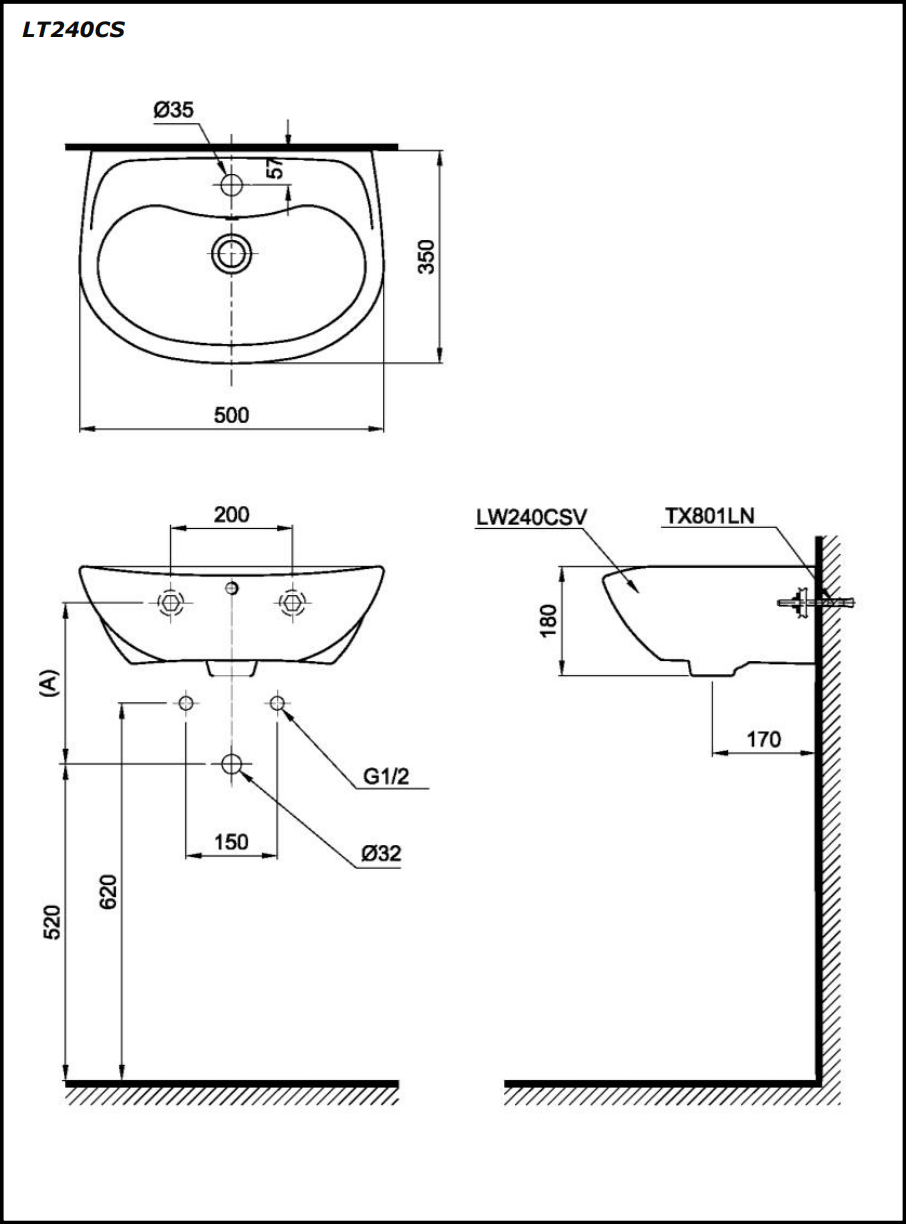 CHẬU RỬA TOTO TREO TƯỜNG - LT240CS - Ảnh 2