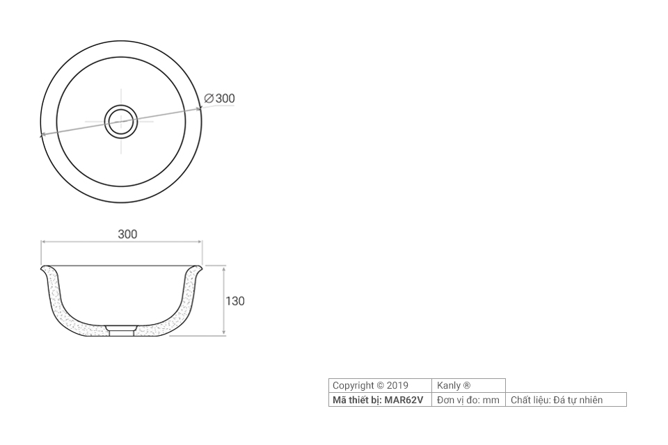 Chậu rửa mặt đá đen cọ tự nhiên KANLY - MAR62V - Ảnh 3