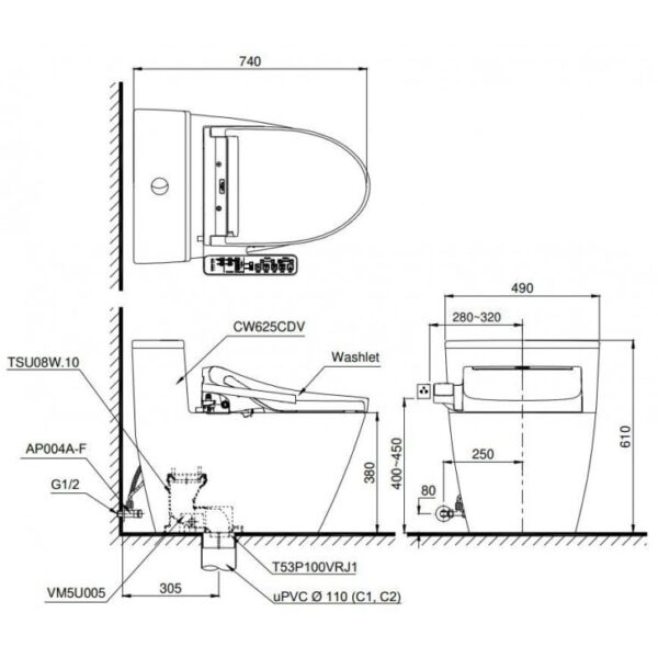Bồn Cầu Điện Tử TOTO MS625CDW12 Nắp Washlet Giấu Dây C7 - Ảnh 2