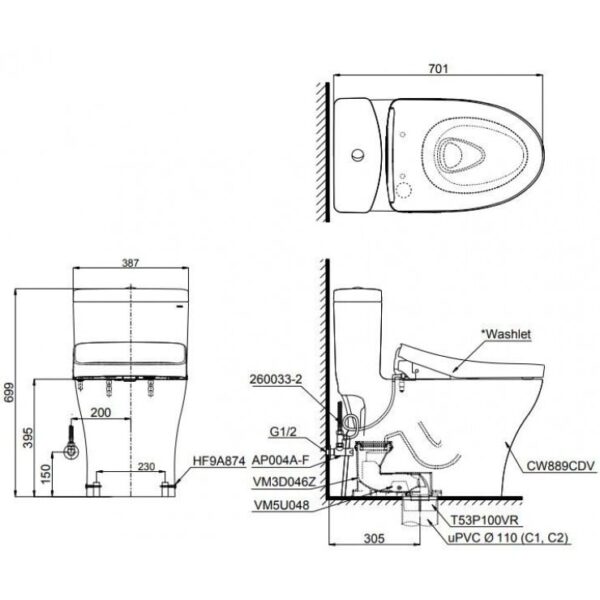 Bồn Cầu Điện Tử TOTO MS889CDRW15 Washlet - Ảnh 2