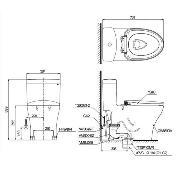 Bồn Cầu Điện Tử TOTO MS889CDRW17 Nắp Rửa Washlet TCF23460AAA C2 Giấu Dây - Ảnh 2
