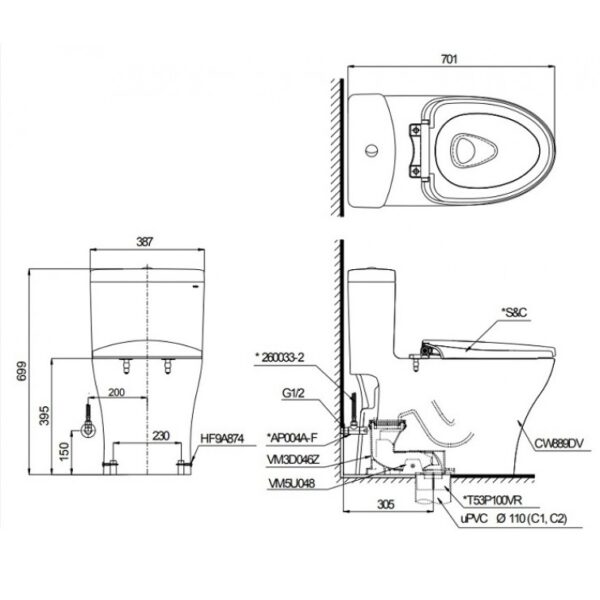 Bồn cầu một khối, kèm nắp rửa cơ ECOWASHER - MS889DRE4 - Ảnh 4